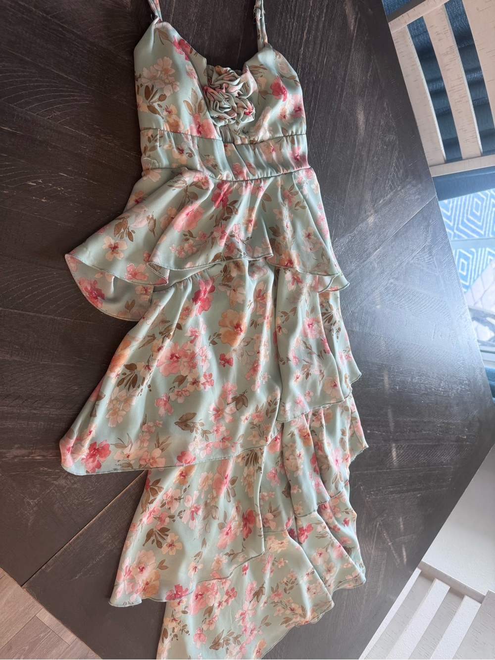 Selfie Leslie Mint Green Floral Maxi Dress with Pink Blooms